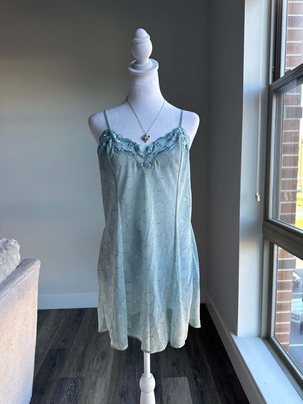 Vintage 2000 Victoria's Secret Sage Green Lace Slit Slip Dress Size L